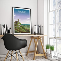 Dartmoor National Park poster framed in a minimalist home office with stylish decor and natural light.