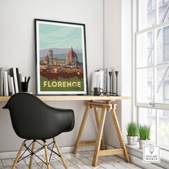 Florence vintage poster wall art displayed in a stylish interior, showcasing travel nostalgia and home decor inspiration.