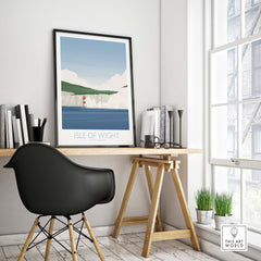 Isle of Wight print showcased in a stylish office setting, evoking vintage travel art nostalgia.