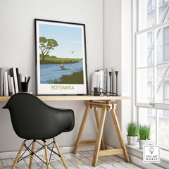 Botswana Travel Poster featuring scenic landscapes, perfect for home decor and travel inspiration.