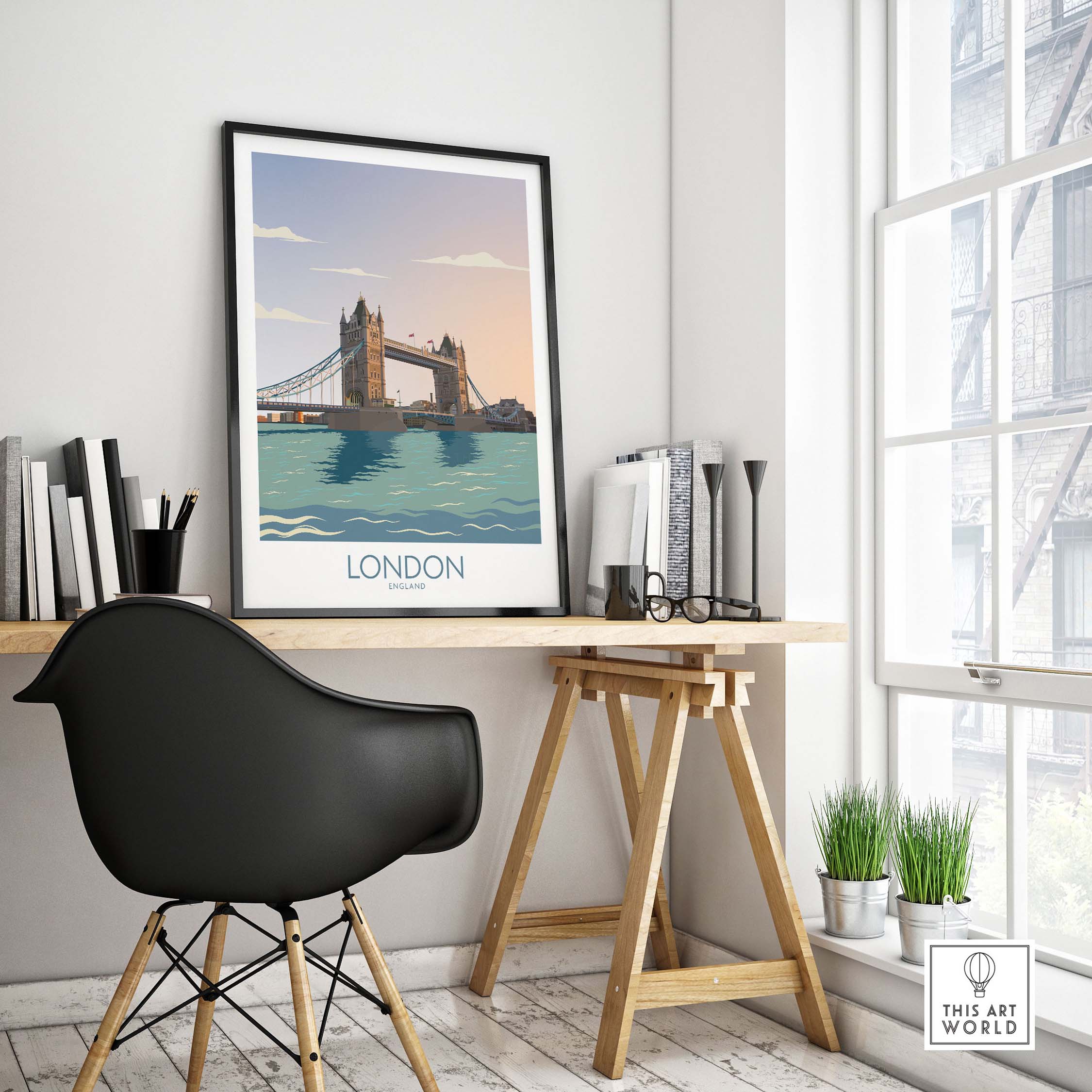 London Wall Art Print featuring Tower Bridge, perfect for home or office decor.