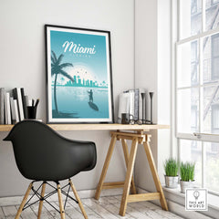 Miami Poster Wall Art Print featuring vintage design, coastal scene, and stylish home décor.