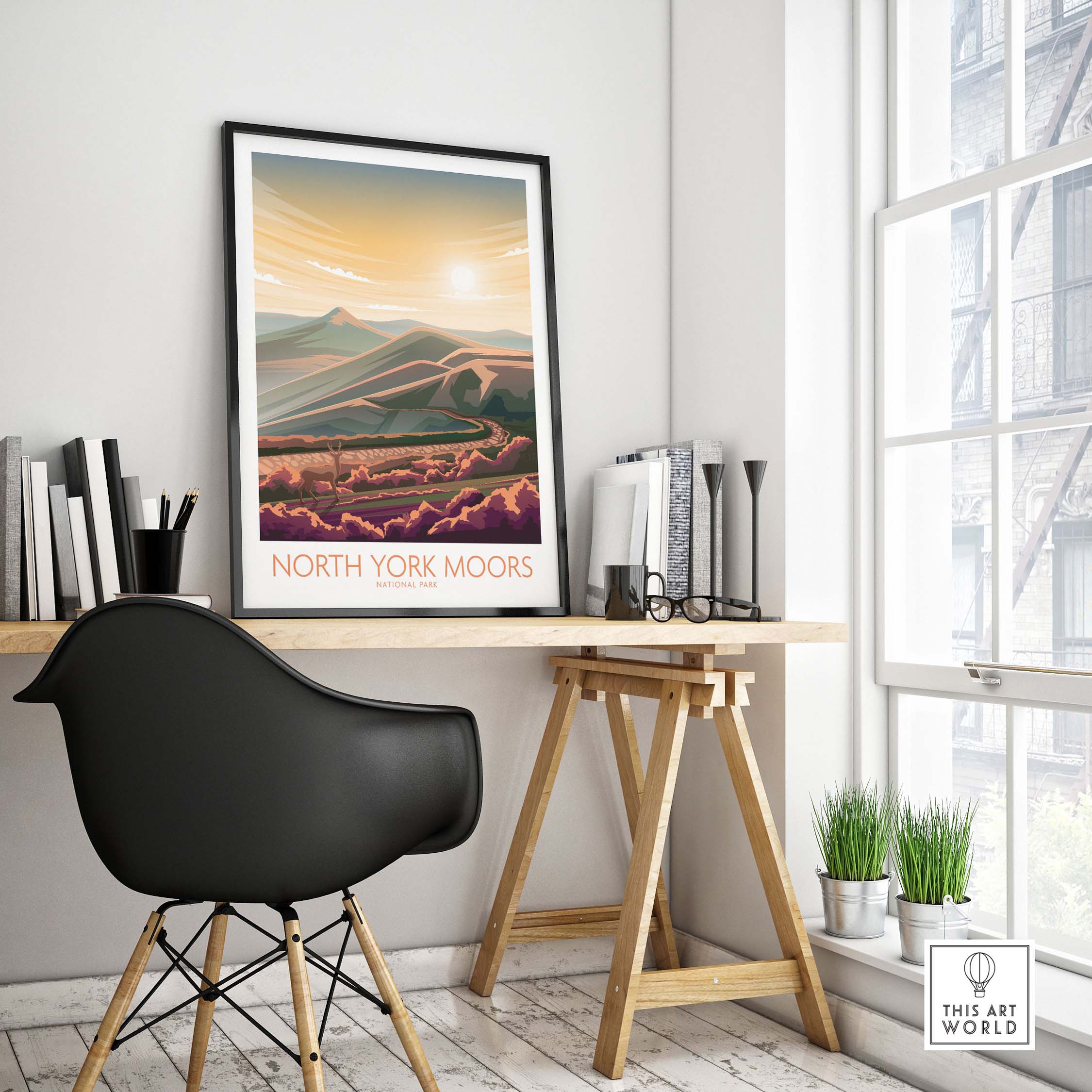North York Moors Print in a modern minimalist setting, perfect for nature lovers and travel enthusiasts.