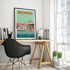 Porto Print Poster Wall Art showcasing Porto, Portugal, displayed in a modern workspace.