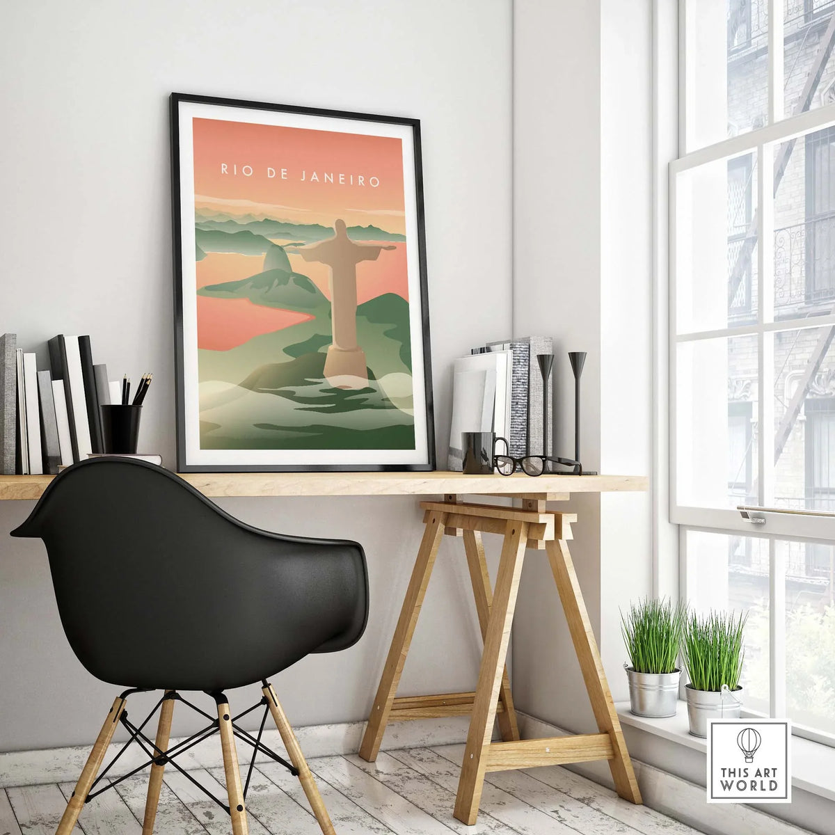 Rio de Janeiro wall art poster featuring Christ the Redeemer, perfect for home or office decor.