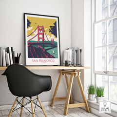 San Francisco poster print featuring the Golden Gate Bridge, stylish wall art for home or office decor.