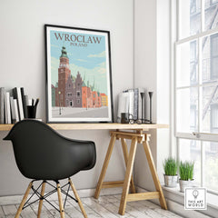 Wroclaw Poster Print featured in modern home office decor with stylish chair and natural light.