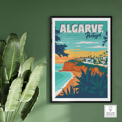 Algarve Poster Portugal showcasing a vintage travel design, perfect for stylish home decor and wall art.