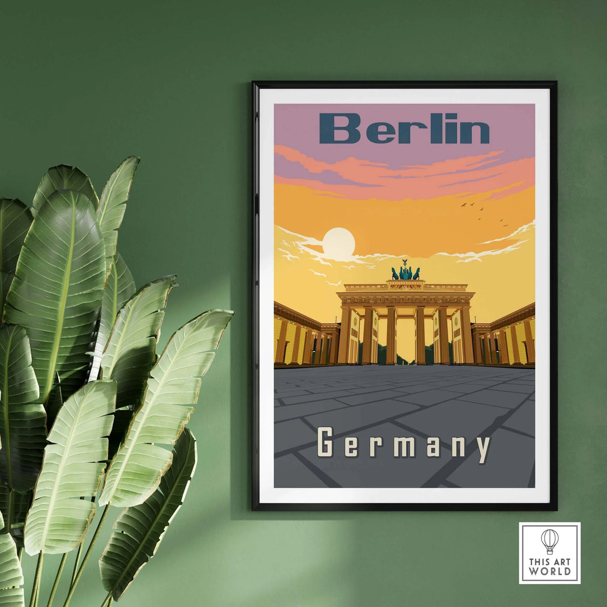 Berlin poster featuring the Brandenburg Gate in vintage style, perfect for home or office decor.
