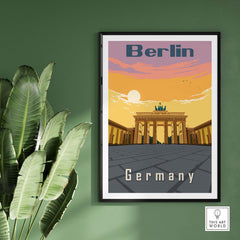 Berlin poster featuring the Brandenburg Gate in vintage style, perfect for home or office decor.
