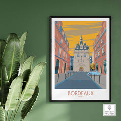 Bordeaux travel poster framed, showcasing vintage style artwork of Bordeaux, France, perfect for stylish home decor.