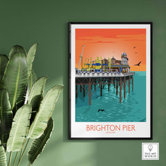 Brighton Pier Poster showcasing vibrant colors and coastal charm, perfect for home or office decor.