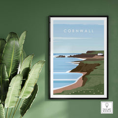 Cornwall Print Wall Art Poster featuring coastal landscape and vintage style design for home decor.