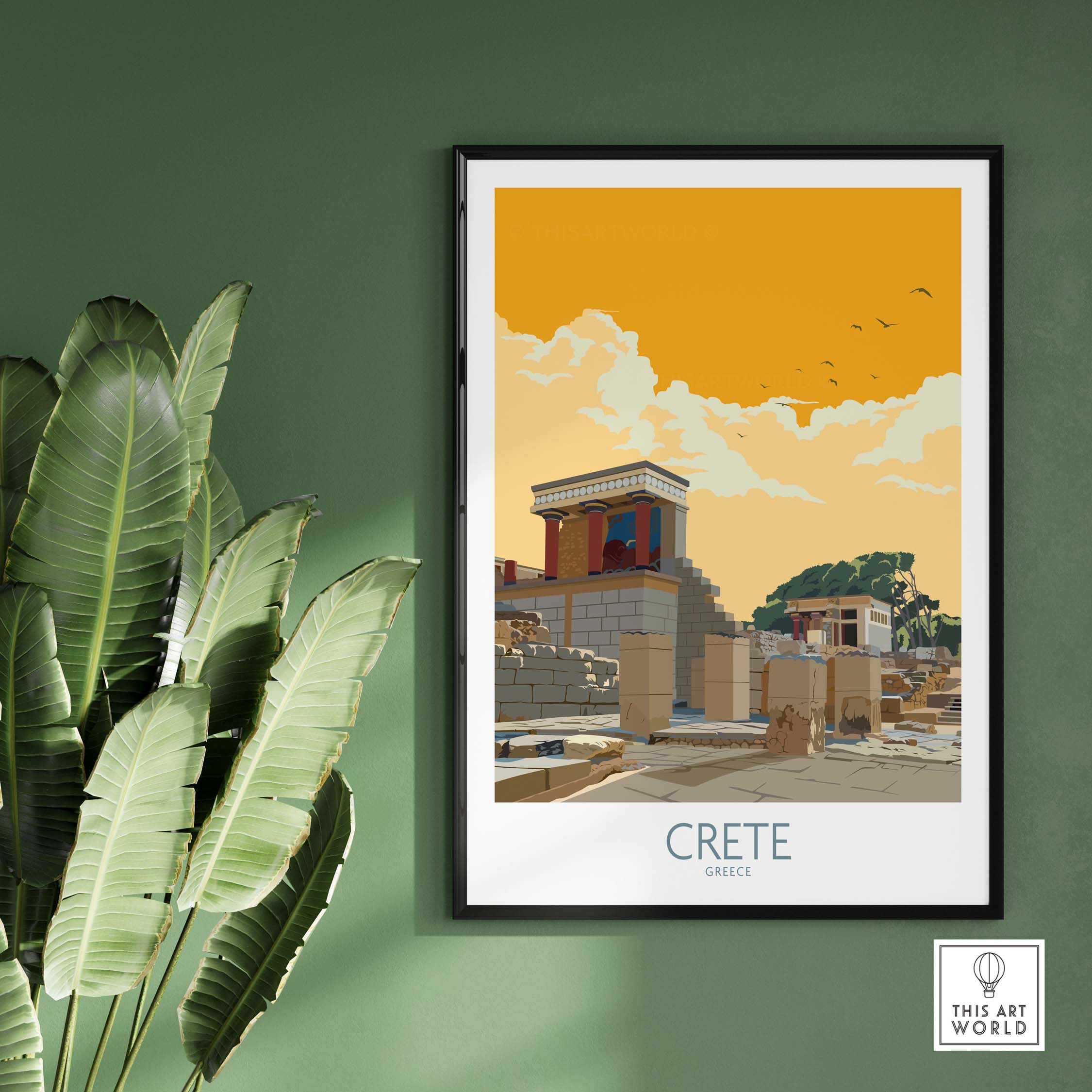 Stylish Crete Greece poster featuring vintage-inspired artwork and vibrant colors, perfect for home or office decor.