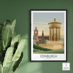 Edinburgh wall art print featuring iconic Scottish landmarks, framed artwork for home or office decor.