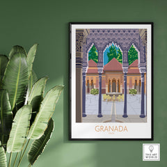 Granada Spain poster print featuring architectural details and lush greenery, perfect for stylish home decor.