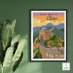Great Wall of China poster print showcasing a vintage travel design, perfect for home or office decor.