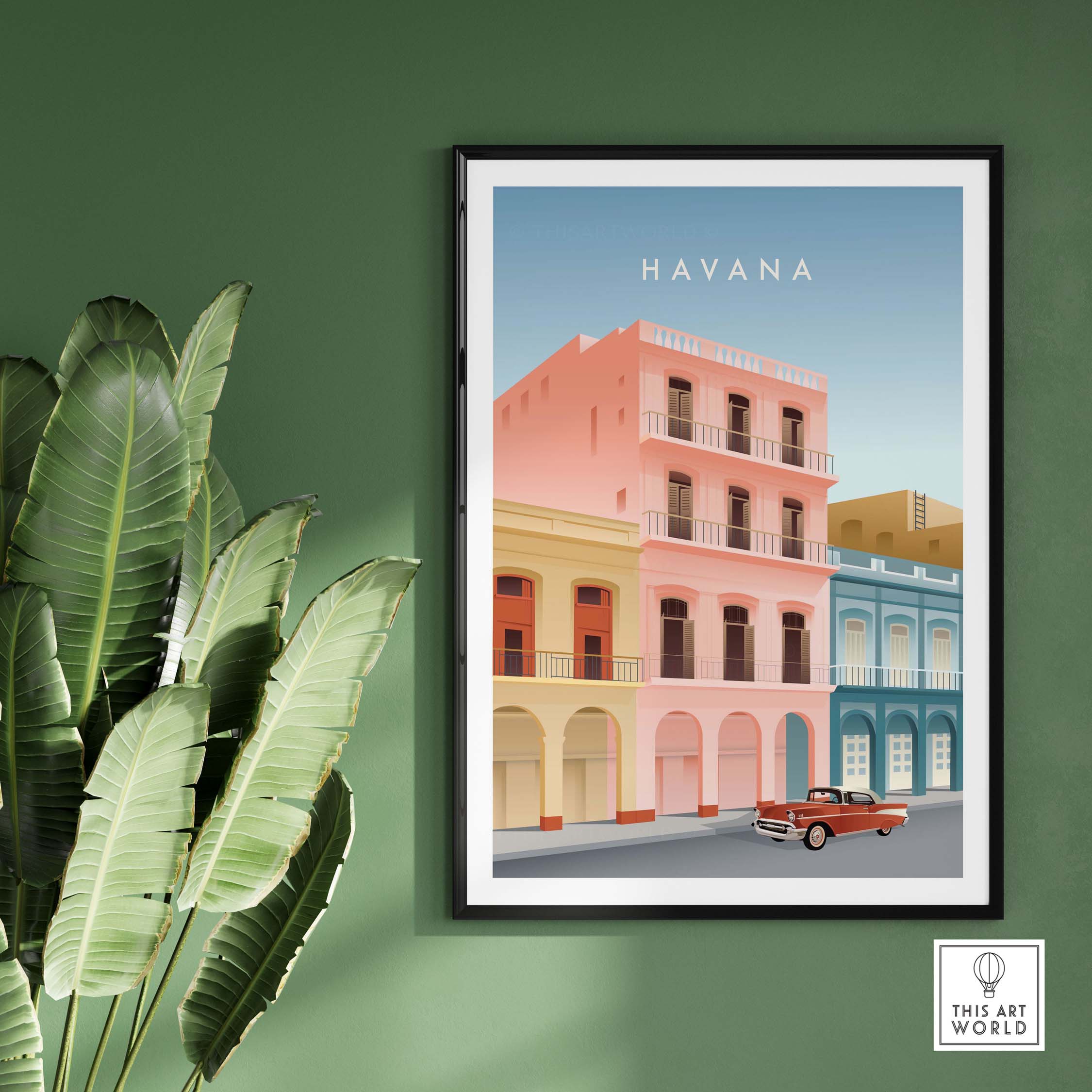 Havana Wall Art Poster featuring colorful buildings and a vintage car, perfect for adding travel-inspired decor.