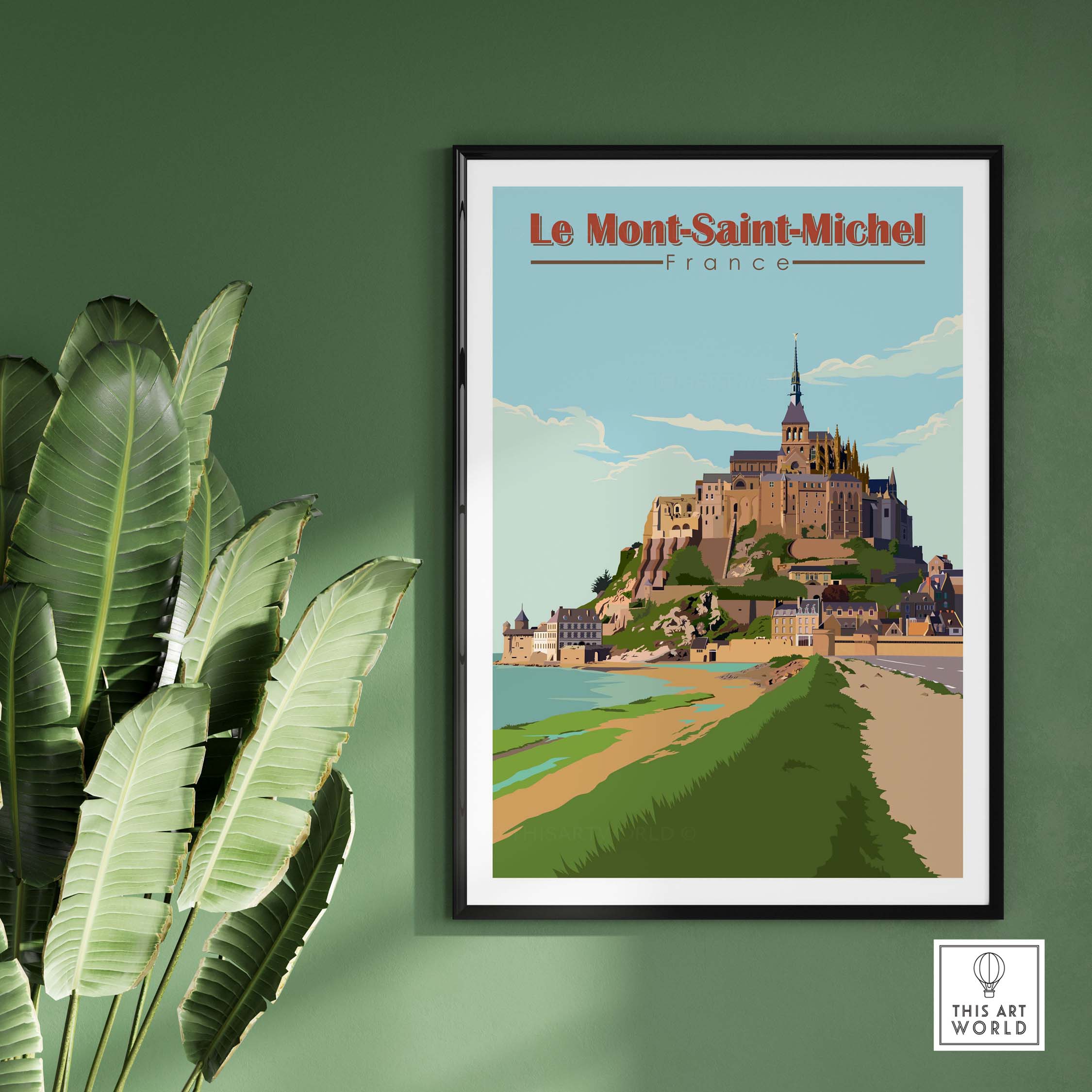 Le Mont Saint Michel poster print showcasing vintage style artwork of the iconic French landmark.