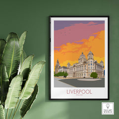 Vibrant Liverpool print showing iconic architecture, perfect for home decor and UK travel enthusiasts.
