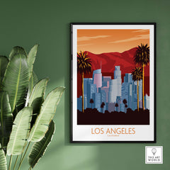 Los Angeles Poster Print featuring skyline and palm trees in minimalist vintage style, perfect for home or office decor.