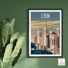 Lyon Print France Poster featuring stunning architecture and vibrant colors, perfect for home or office wall art.