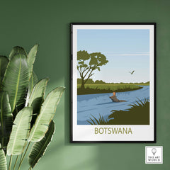 Vibrant Botswana travel poster showcasing landscapes and wildlife, perfect for art lovers and travelers.