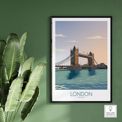 London wall art print featuring Tower Bridge, minimalist England travel poster, perfect for home decor.