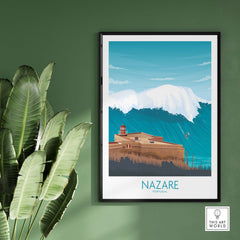 Nazare Wall Art Print showcasing Portugal's coastline with vintage style in a minimalist design.