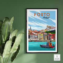 Porto Poster Portugal featuring vibrant cityscape and boat, perfect for travel lovers and minimalist decor.