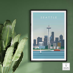 Seattle Print Wall Art Poster featuring iconic skyline and Space Needle, perfect for home decor.