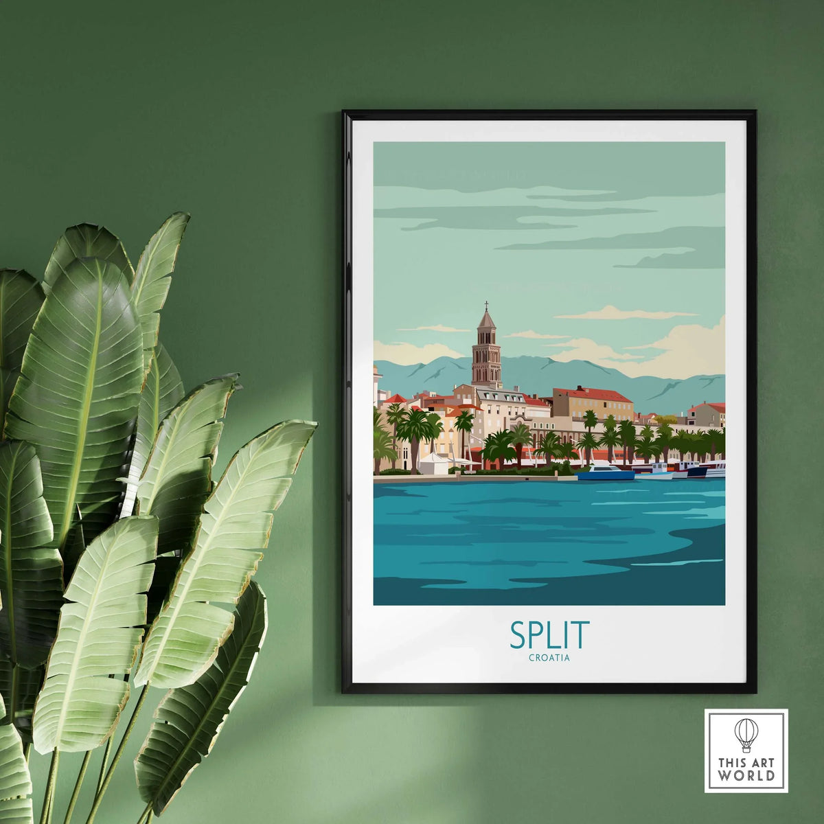 Split Croatia vintage-inspired poster print featuring coastal scenery and historical architecture.