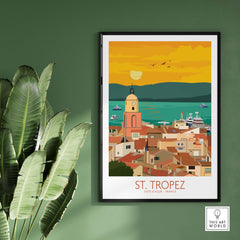 St Tropez Poster Print featuring a vibrant coastal scene, perfect for home or office decor.