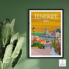 Tenerife Poster Print Wall Art featuring vibrant colors and a coastal view of Spain, perfect for stylish home decor.