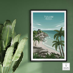 Stylish Tulum Wall Art featuring a beach scene and palm trees, perfect for home or office decor.