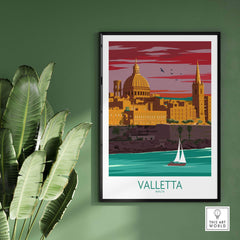Valletta Print Malta Poster featuring a vintage-inspired design of Valletta's skyline and harbor.