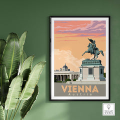 Vienna poster print featuring a horse statue and historical architecture, perfect for wall art inspired by travel.