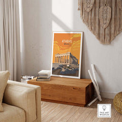 Athens Print Greece Poster displayed in a stylish interior, perfect for travel inspiration and home decor.