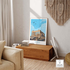 Athens Greece wall art poster featuring the Parthenon in a minimalist style, perfect for home or office decor.