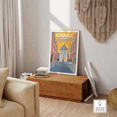 Bordeaux poster print featuring vintage style architecture, ideal for home or office decor.