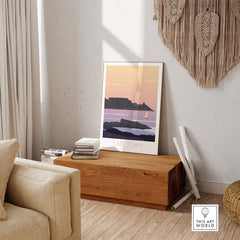 Cape Town poster print featuring Table Mountain, displayed in a stylish interior setting.