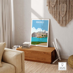 Deauville France Poster Print featuring coastal scenery in minimalist style, perfect for home or office decor.
