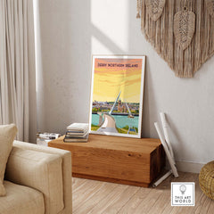 Derry Northern Ireland vintage poster wall art displayed in a stylish home setting.