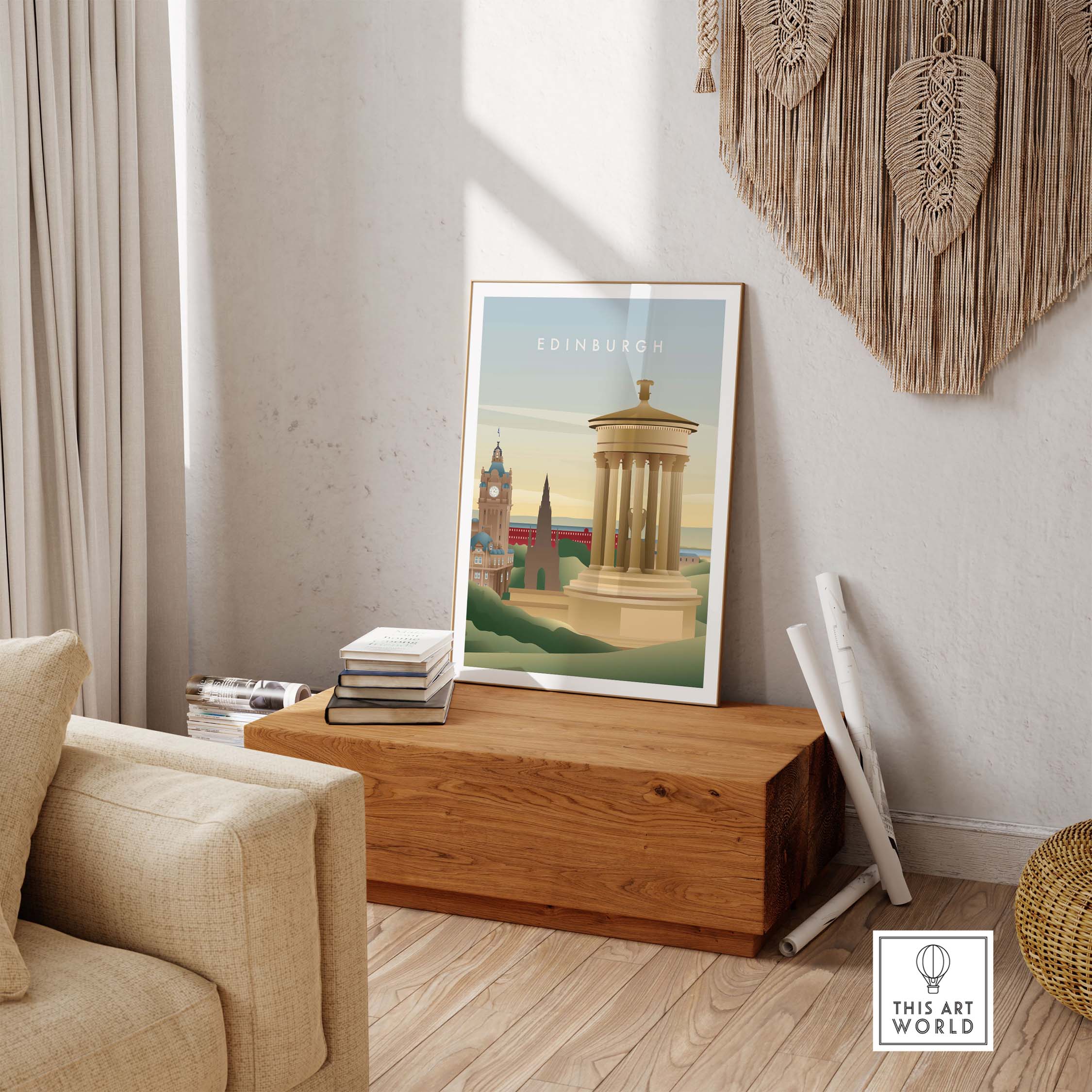 Edinburgh Wall Art Poster featuring iconic landmarks, perfect for stylish home or office decor.