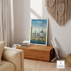 Florence wall art print showcasing iconic scenery of Italy in a stylish living room setting.