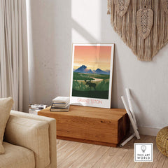 Grand Teton National Park art print displayed in a cozy living room with stylish decor.