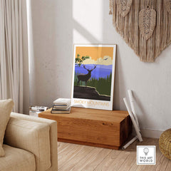 Great Smoky Mountains poster featuring elk silhouette in a stylish home setting, vintage-inspired art print.
