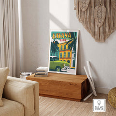 Havana Print Cuba Poster showcasing vintage-style art, ideal for travel lovers seeking stylish home decor.