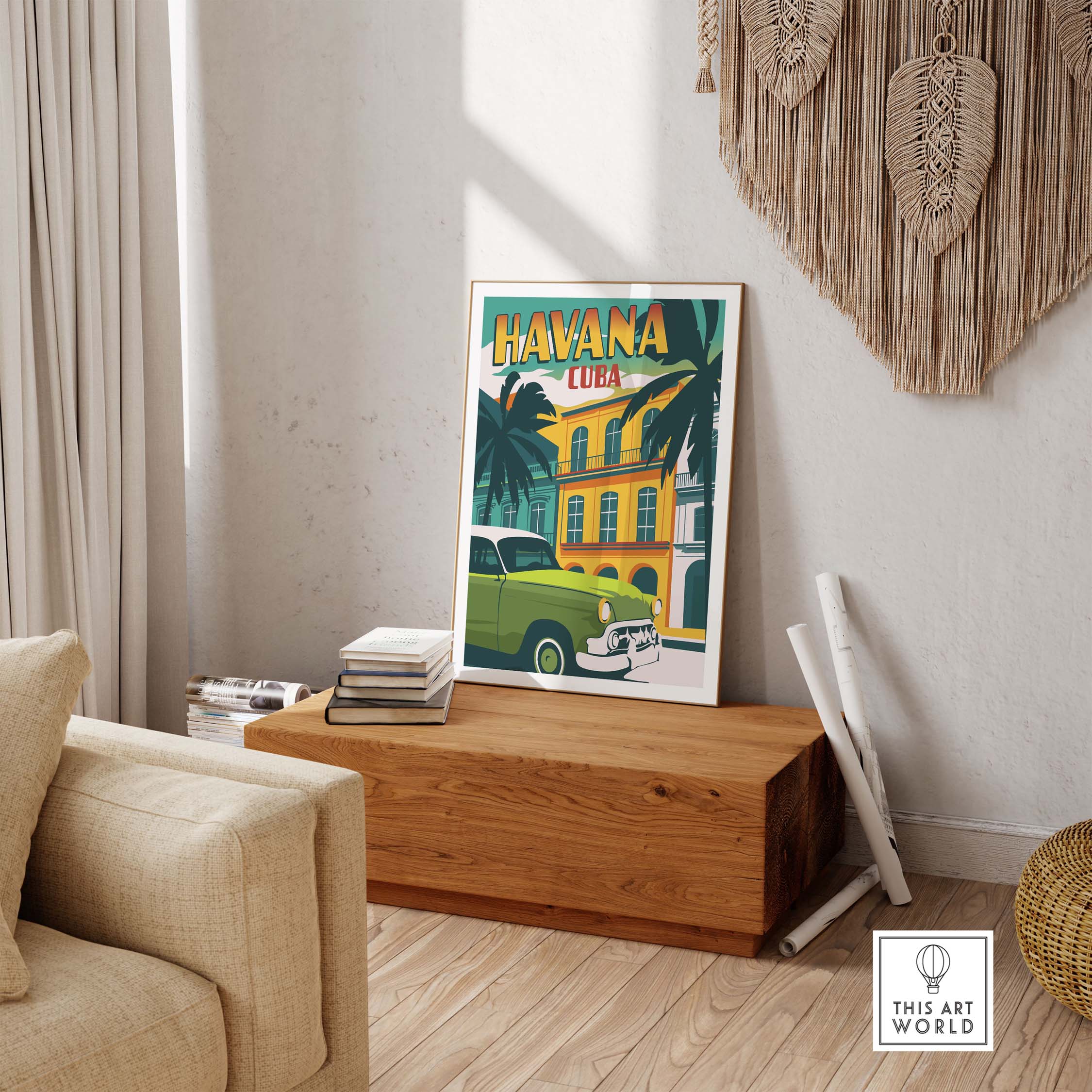 Havana Print Cuba Poster showcasing vintage-style art, ideal for travel lovers seeking stylish home decor.
