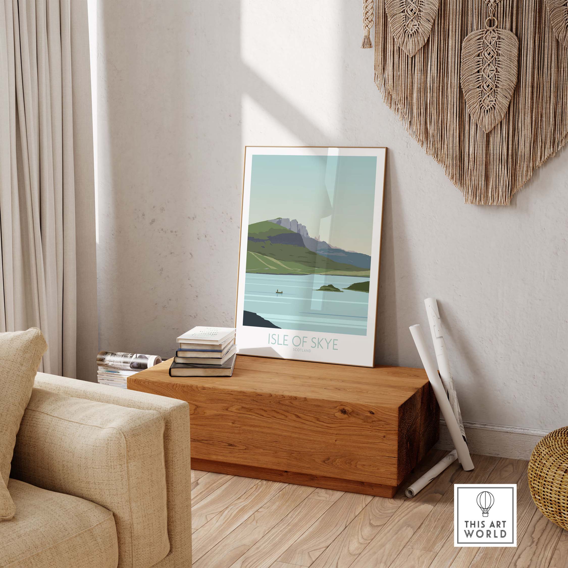 Isle of Skye Poster artwork displayed in a stylish living room; perfect for travel and home decor.